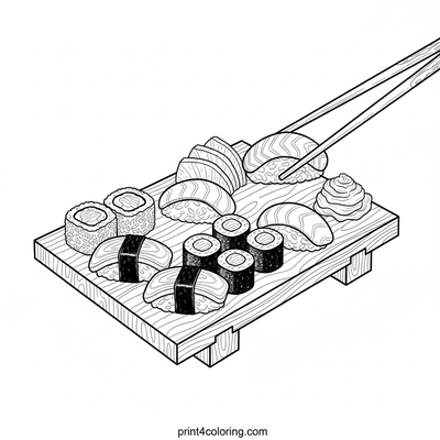 Artful Sushi Spread: A Culinary Coloring Challenge - free printable coloring page