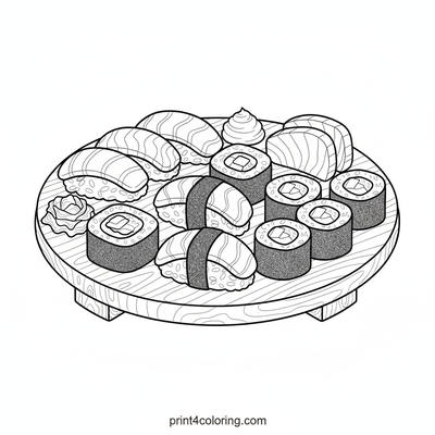Cozy Sushi Platter Masterpiece - free printable coloring page