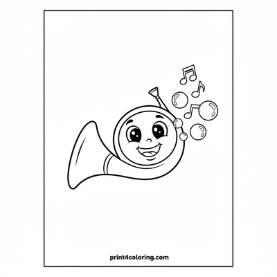 Tooty the Happy French Horn's Joyful Toot! - free printable coloring page