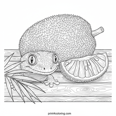 Tropical Jackfruit Feast with a Gecko Friend - free printable coloring page