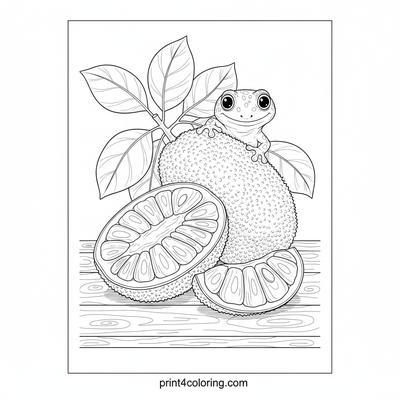 Tropical Jackfruit Feast with a Gecko Friend - free printable coloring page