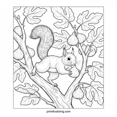 Squirrel's Sweet Fig Harvest - free printable coloring page