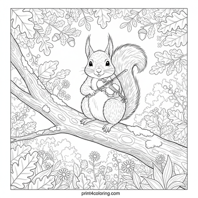 The Forest Musician: Squirrel's Gentle Melody - free printable coloring page
