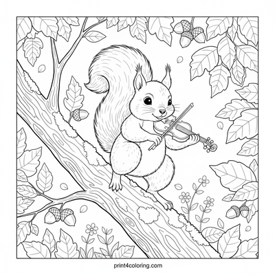 A Squirrel's Forest Serenade - free printable coloring page