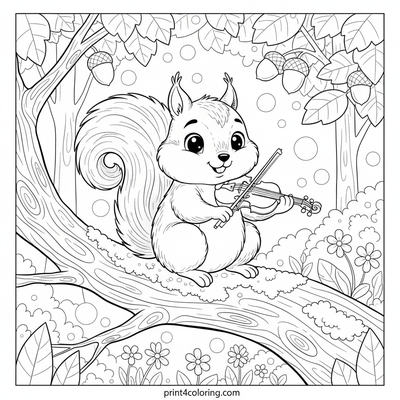 Forest Melody: Squirrel's Violin Serenade - free printable coloring page