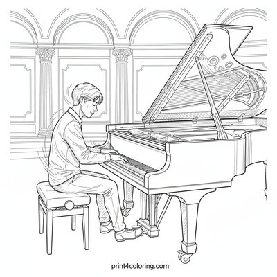 The Young Virtuoso's Grand Performance - free printable coloring page