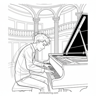 The Young Virtuoso's Grand Performance - free printable coloring page