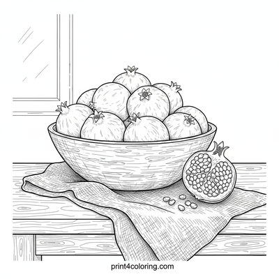 Rustic Pomegranate Abundance Still Life - free printable coloring page