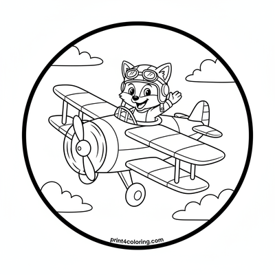 Acrobatic Fox Biplane Adventure - free printable coloring page