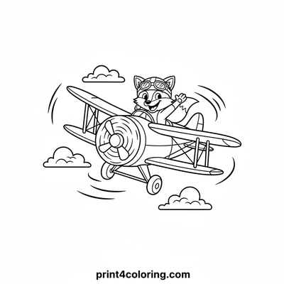 Fox Pilot's Daring Barrel Roll - free printable coloring page