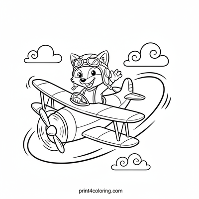 Daring Fox Pilot's Biplane Barrel Roll - free printable coloring page