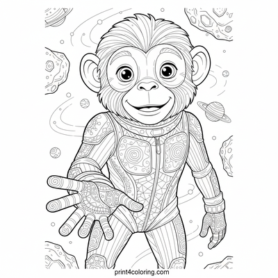 Astro-Monkey's Daring Asteroid Leap - free printable coloring page