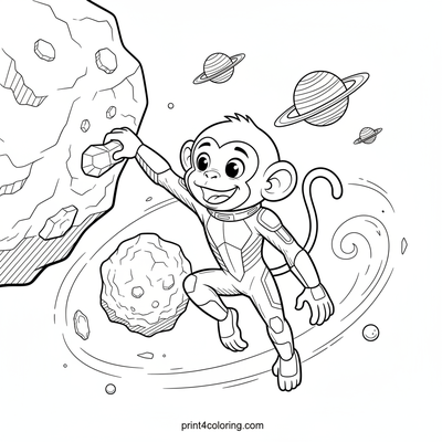 Astro-Monkey's Daring Asteroid Leap! - free printable coloring page