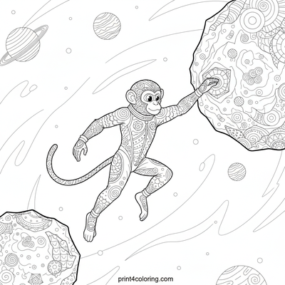 Zenith the Space Monkey's Asteroid Leap - free printable coloring page