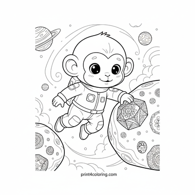 Astro-Monkey's Daring Asteroid Leap - free printable coloring page
