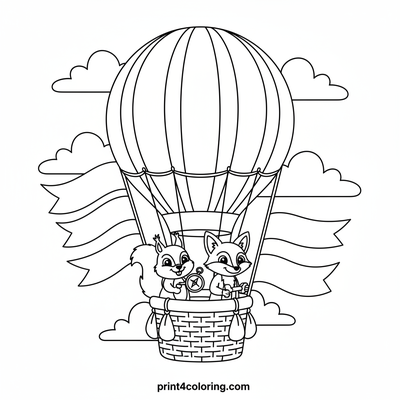 Cloud-Hopping Hot Air Balloon Friends - free printable coloring page