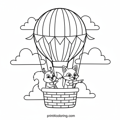 Sky-High Squirrel & Fox Hot Air Balloon Adventure - free printable coloring page