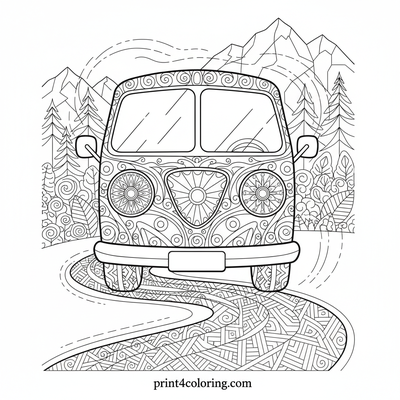 Mountain Majesty Camper Van Expedition - free printable coloring page