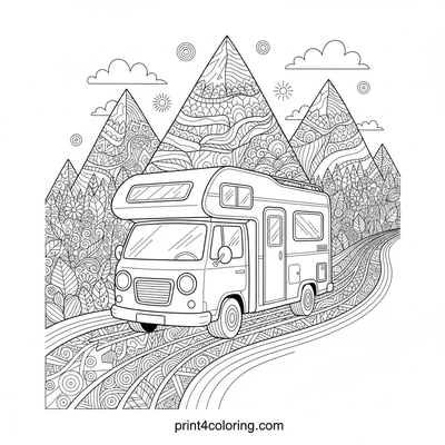 Mountain Explorer Camper Van Journey - free printable coloring page