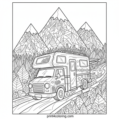 The Grand Mountain Drive: Dynamic Camper Van Adventure - free printable coloring page