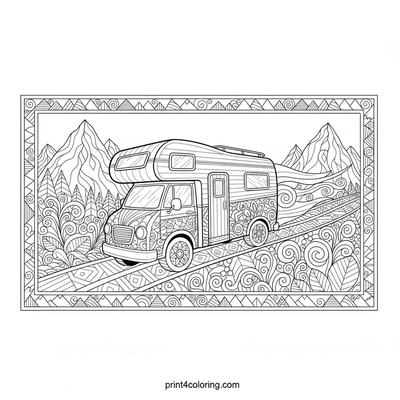 Patterned Peaks & Camper Van Adventure - free printable coloring page
