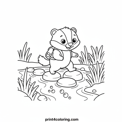 Little Badger's Stepping Stone Journey - free printable coloring page