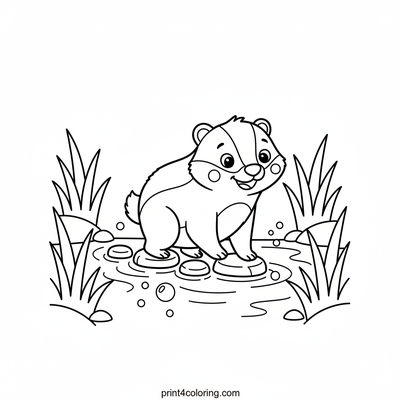 Brave Badger's Bubbly Stream Crossing - free printable coloring page