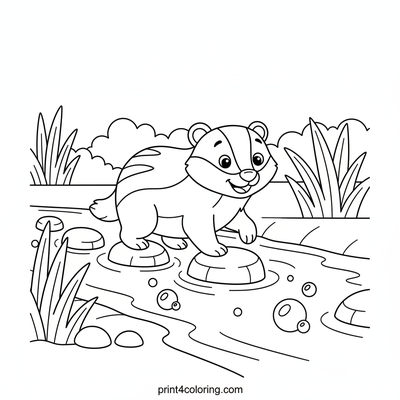 Badger's Bubbly Stream Adventure - free printable coloring page