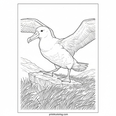 Majestic Albatross Cliff Landing - free printable coloring page