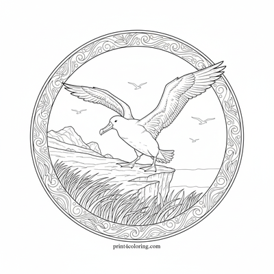 Majestic Albatross Cliffside Landing - free printable coloring page