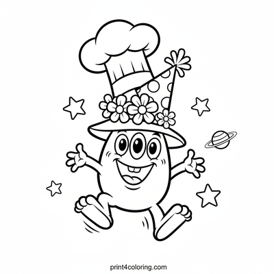 Giggling Alien's Silly Hat Stack Party - free printable coloring page