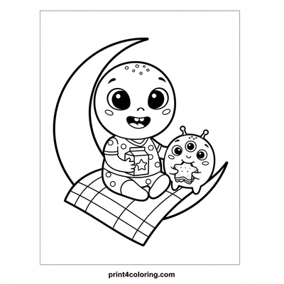 Alien Moon Picnic Pals - free printable coloring page