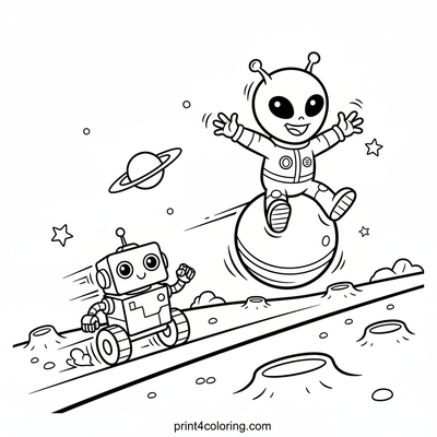 Alien vs. Robot Lunar Hopper Race! - free printable coloring page