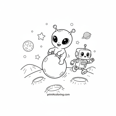 Alien's Lunar Leapfrog Race! - free printable coloring page