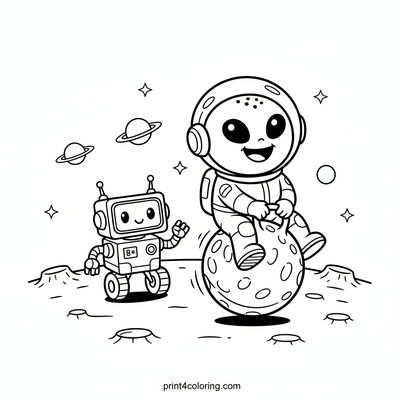 Lunar Hopper Race: Alien vs. Robot! - free printable coloring page