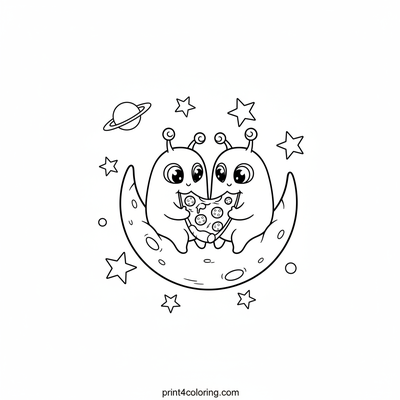 Galactic Pizza Party on the Moon! - free printable coloring page
