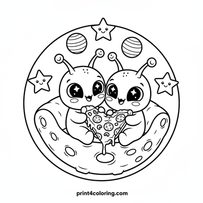 Galactic Pizza Pals on the Moon - free printable coloring page