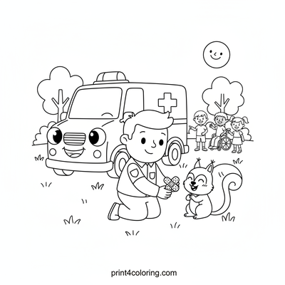 Park Paramedic & Squirrel Friend - free printable coloring page