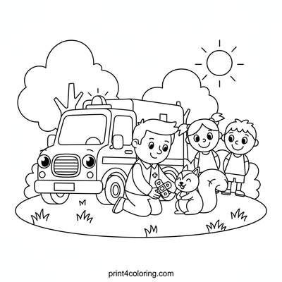 Park Pals & the Helpful Ambulance - free printable coloring page