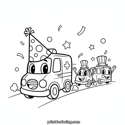 The Giggle-Mobile's Hat Parade Adventure - free printable coloring page