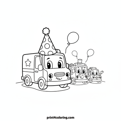 Happy Ambulance Silly Hat Parade - free printable coloring page