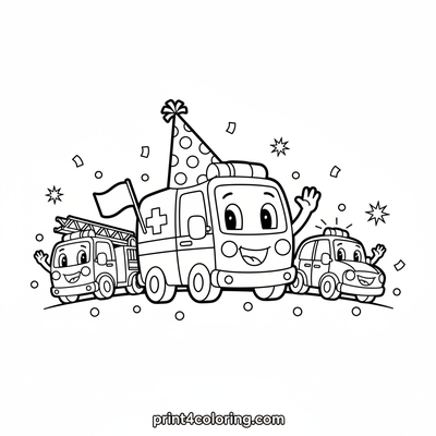Silly Hat Parade Ambulance - free printable coloring page