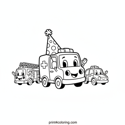 Silly Hat Parade Ambulance Adventure - free printable coloring page