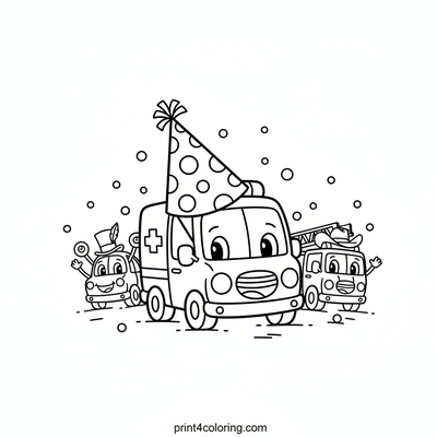 Silly Hat Parade Ambulance Fun! - free printable coloring page