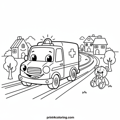 The Helpful Ambulance's Journey - free printable coloring page