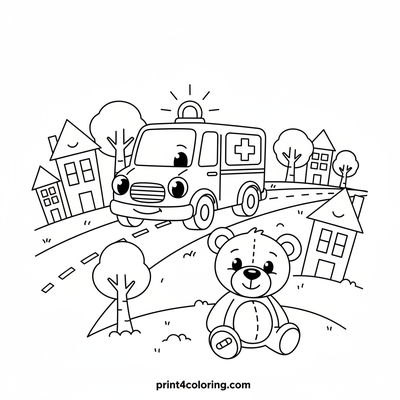 Ambulance's Helpful Journey - free printable coloring page