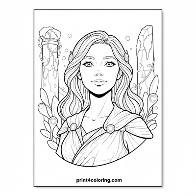 Ethereal Cloud Dancer's Leap Through Ancient Ruins - free printable coloring page