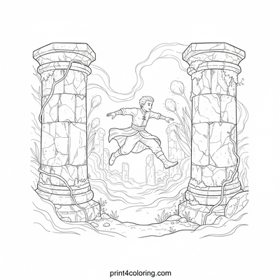 The Ethereal Cloud Dancer of Whispering Ruins - free printable coloring page