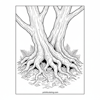 Ancient Roots' Forest Embrace - free printable coloring page