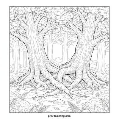 Ancient Root Dance of the Forest Elders - free printable coloring page